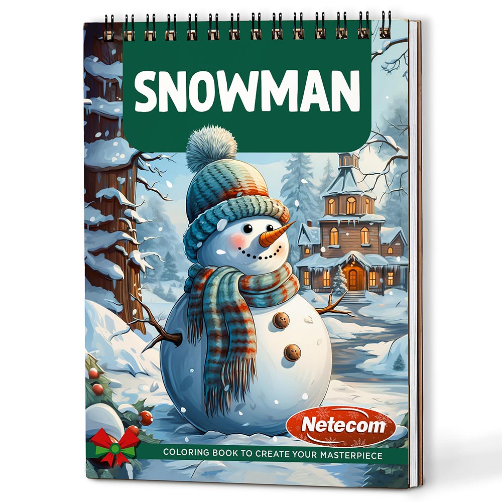Netecom Snowman Coloring Book Spiral Bound for Adults, A5 Wooden Cover, 30 Cheerful Snowman Coloring Pages in Merry Christmas Day for Stress Relief and Relaxation