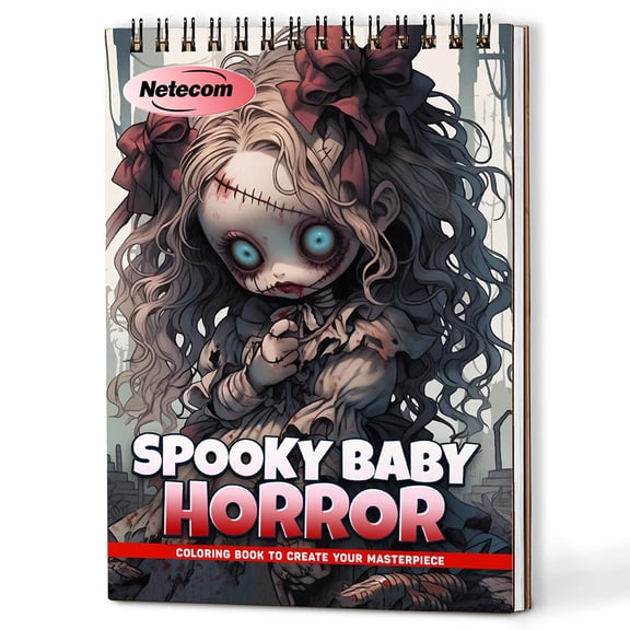 Netecom Spooky Baby Horror Coloring Book Spiral Bound For Adults, A5 Wooden Cover, 30 Haunting Coloring Pages of Eerie Baby Stress Relief and Relaxation