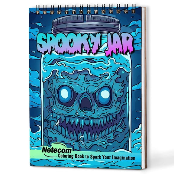 Netecom Spooky Jar Coloring Book for Adults, A5 Wooden Cover, 30 Haunting Coloring Pages of Magic Jars for Stress Relief and Relaxation, Spiral Bound Edition