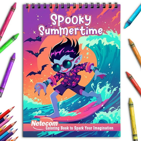 Netecom Spooky Summertime Coloring Book for Adults, Spiral Bound, Soft Cover