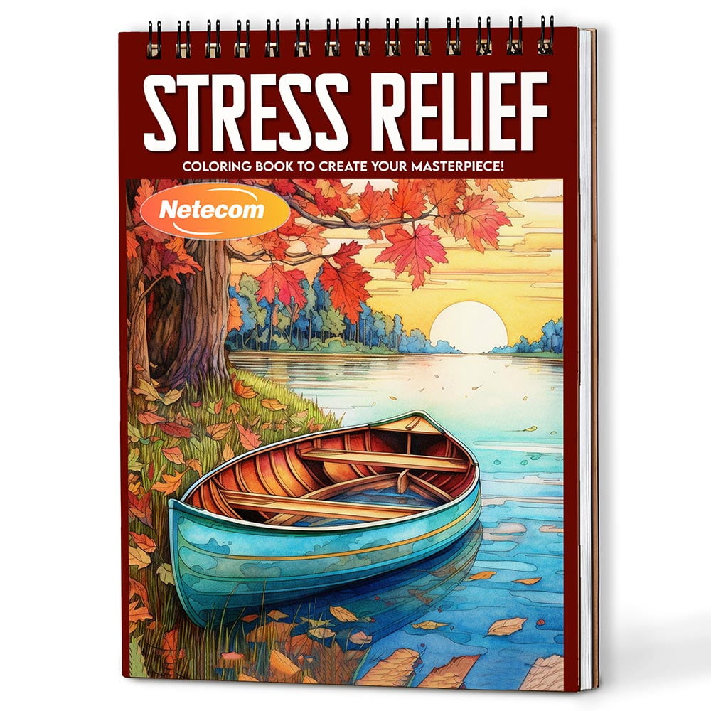 Netecom Stress Relief Coloring Book Spiral Bound For Adults, A5 Wooden Cover, 30 Calming Coloring Pages of Tranquil Landscapes for Stress Relief and Relaxation