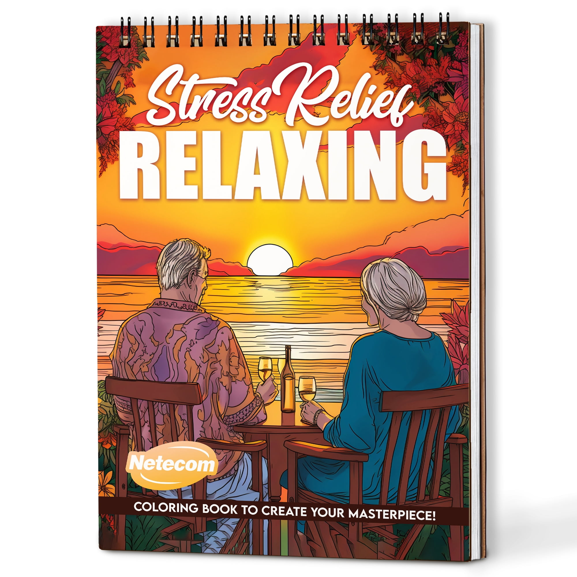 Netecom Stress Relief Relaxing Coloring Book Spiral Bound for Adults ...
