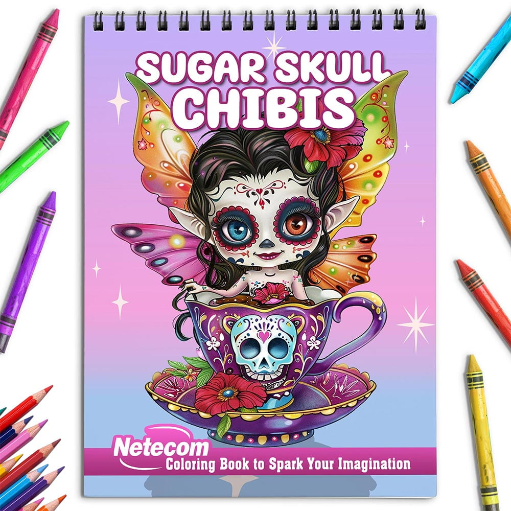 Netecom Sugar Skull Chibis Coloring Book for Adults, Spiral Bound, Soft Cover