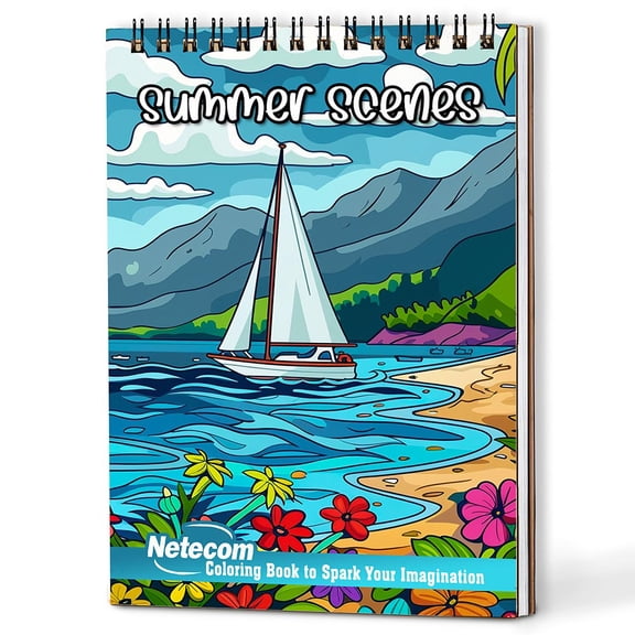 Netecom Summer Scenes Coloring Book Spiral Bound for Adults,  A5 Wooden Cover, 30 Beautiful Coloring Pages of Summer Season for Stress Relief and Relaxation