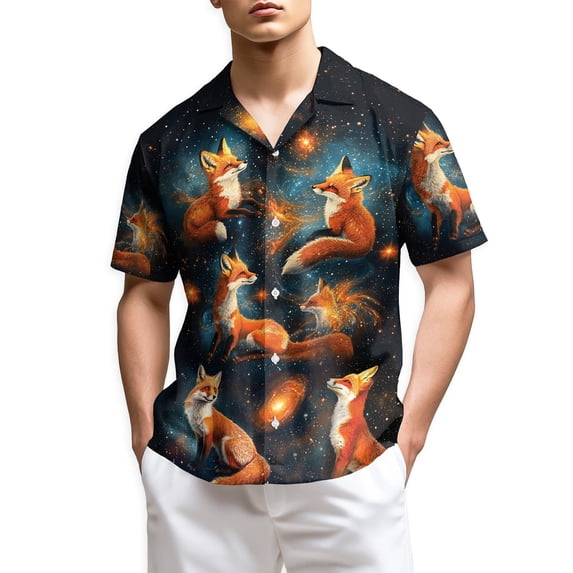 Netecom The Fox In The Starlight Edition Hawaiian Shirt for Men, Button Down Summer Beach Short Sleeve, Sizes S-5XL