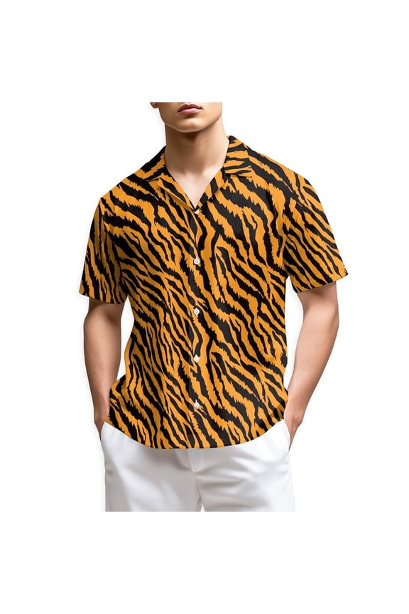 Tiger Skin Hawaiian Shirt for Men, Button Down Summer Beach Short Sleeve, Sizes S-5XL