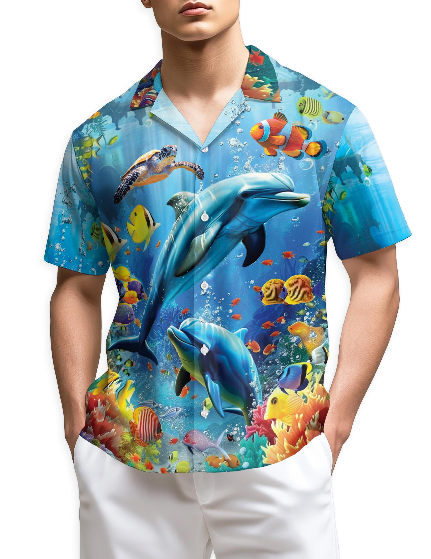 Fish And Dolphin Watercolor Hawaiian Shirt for men, women HO2379 main image 1