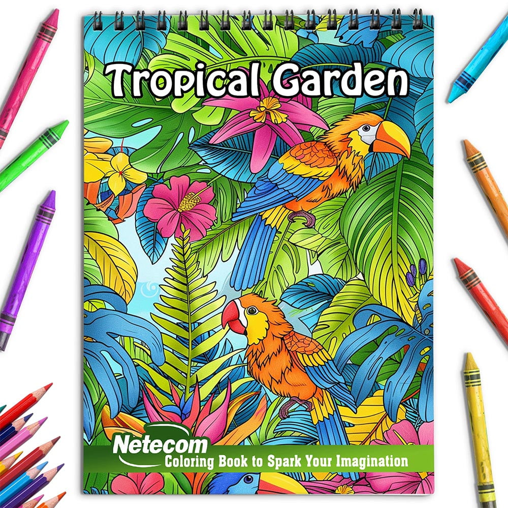 Netecom Tropical Garden Coloring Book for Adults, Spiral Bound, Soft ...