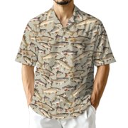 Netecom Trout Pattern Hawaiian Shirt for Men, Retro Style, Button Down Summer Beach Short Sleeve, S-5XL