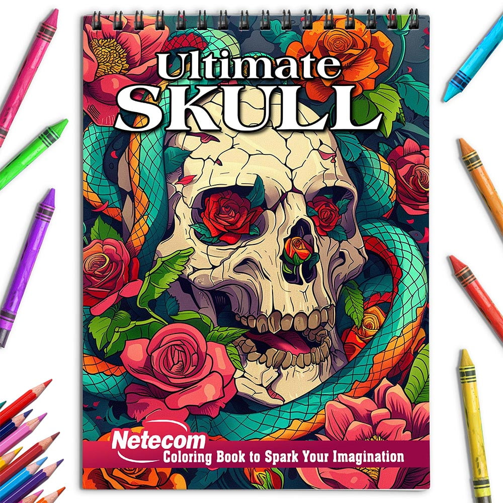 Netecom Ultimate Skull Coloring Book for Adults, Spiral Bound, Soft Cover