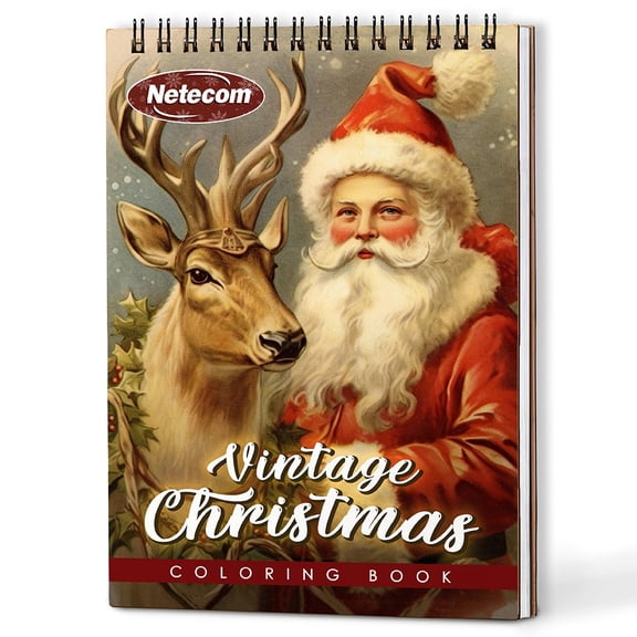 Netecom Vintage Christmas Coloring Book Spiral Bound for Adults, A5 Wooden Cover, 30 Beautiful Coloring Pages of Classic Holiday Scenes for Stress Relief and Relaxation