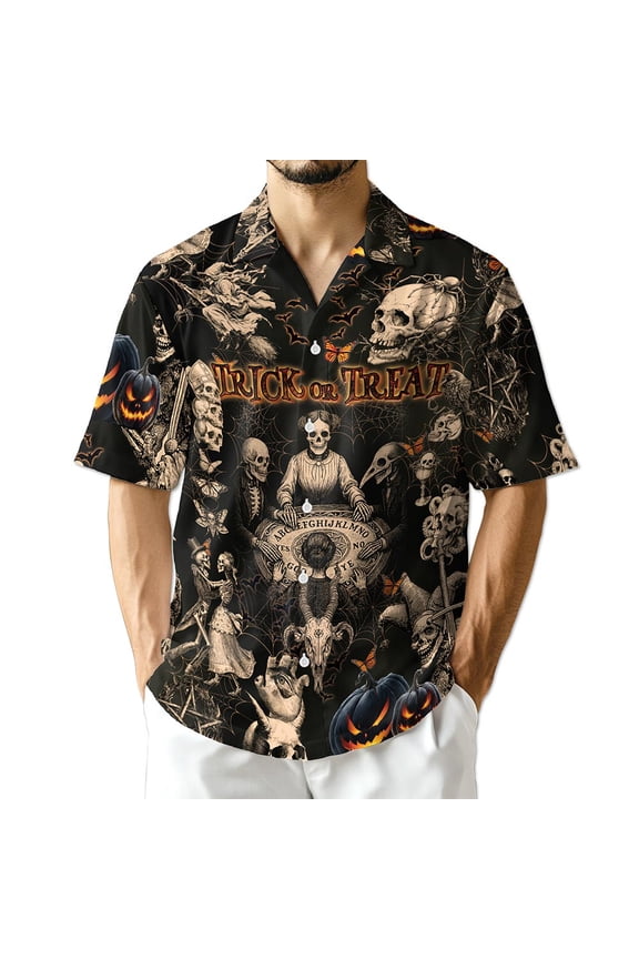 Vintage Skull Halloween Hawaiian Shirt for Men, Halloween Present, Skeleton Button Down Summer Beach Shirts, S-5XL