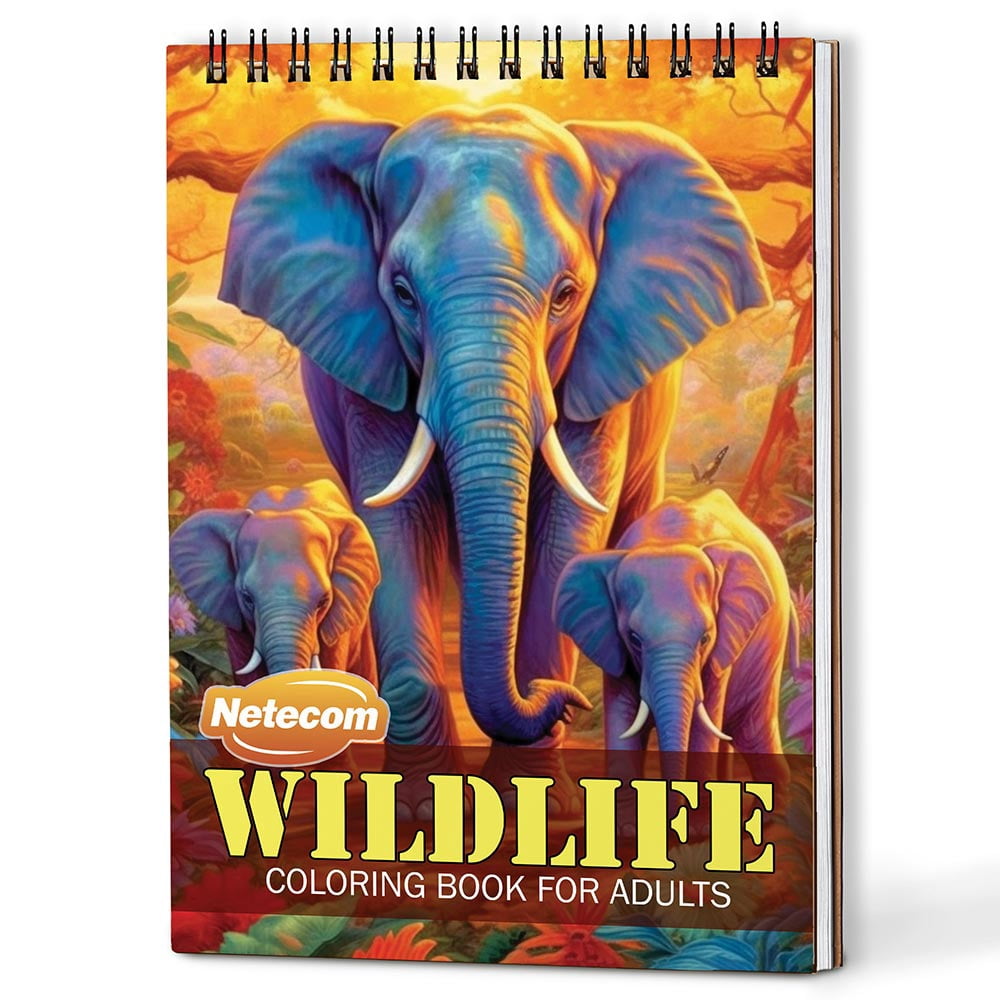 Netecom Wildlife Coloring Book Spiral Bound for Adults, A5 Wooden Cover ...