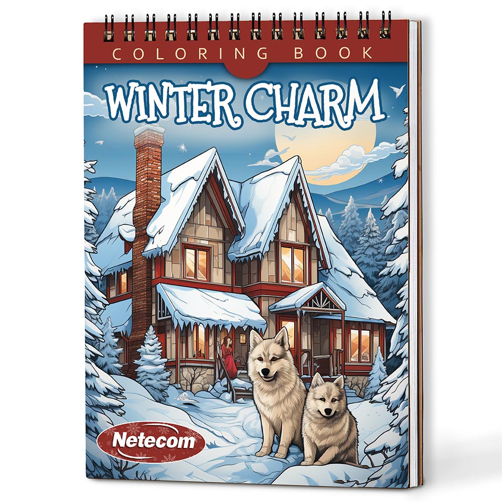 Netecom Winter Charm Coloring Book Spiral Bound For Adults, A5 Wooden Cover, 30 Scenic Coloring Pages in Frosty Landscapes of Nature's Beauty for Stress Relief and Relaxation