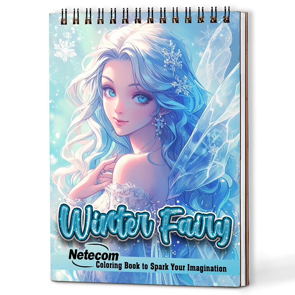 Netecom Winter Fairy Coloring Book for Adults, A5 Wooden Cover, 30 Stunning Portraits Coloring Pages of Beautiful Winter Fairies for Stress Relief and Relaxation, Spiral Bound Edition
