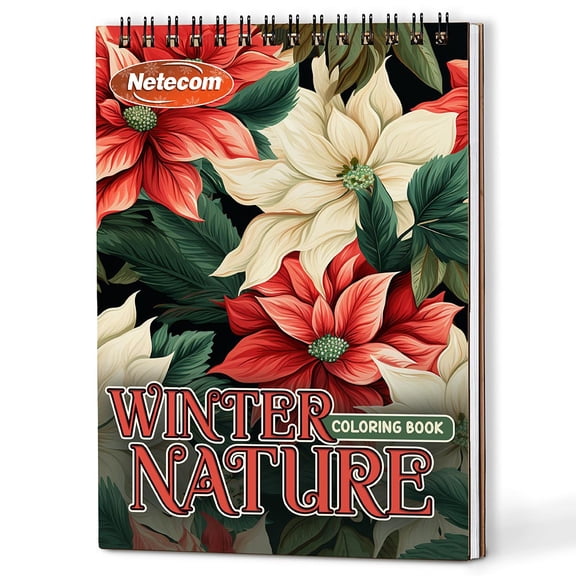 Netecom Winter Nature Coloring Book Spiral Bound for Adults, A5 Wooden Cover, 30 Beautiful Coloring Pages of Forest in Peaceful Snowy Landscapes for Stress Relief and Relaxation