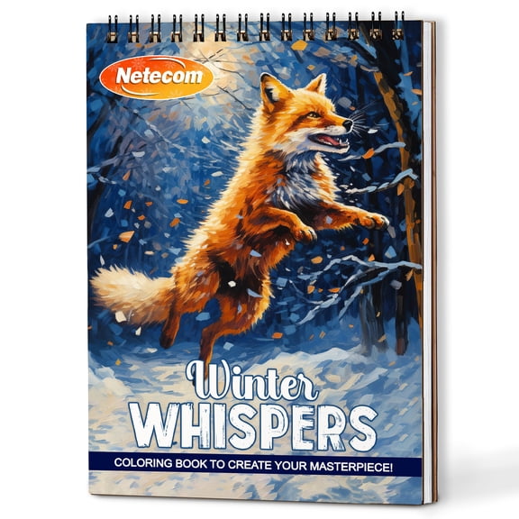 Netecom Winter Whispers Coloring Book Spiral Bound For Adults, A5 Wooden Cover, 30 Beautiful Coloring Pages of Enchanted Winter Scenes for Stress Relief and Relaxation