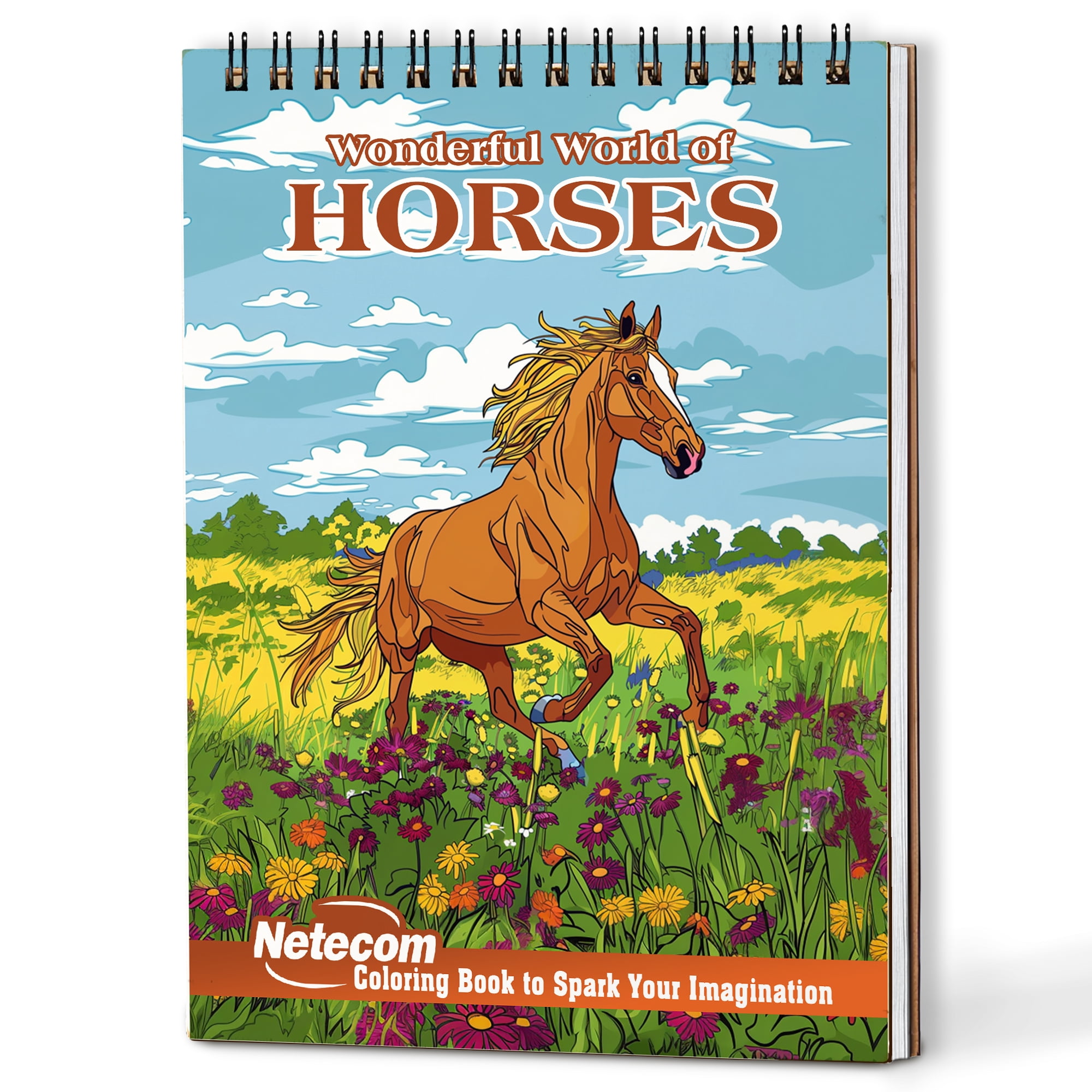 Wonderful World of Horses Coloring Book Spiral Bound for Adults