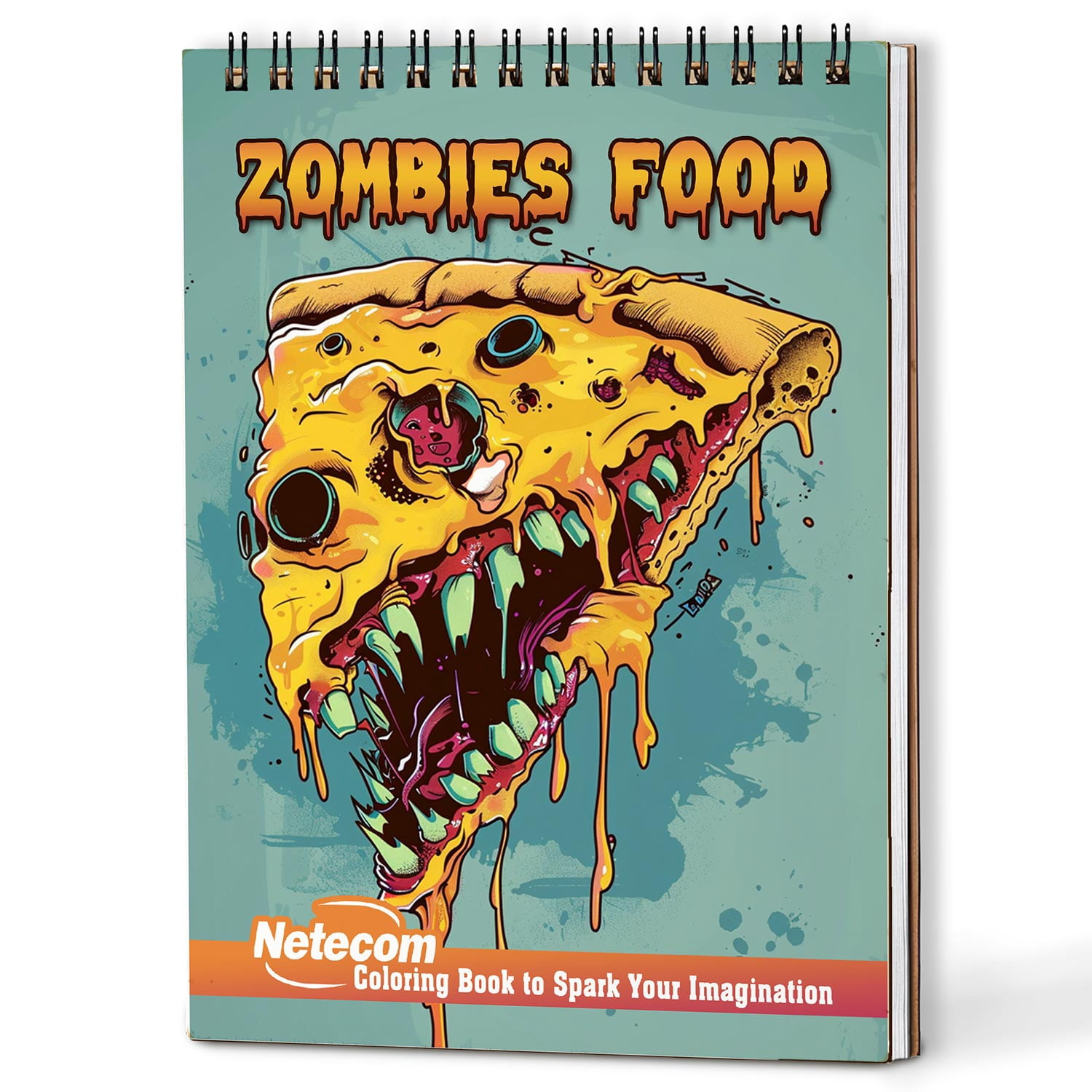 Netecom Zombies Food Coloring Book Spiral Bound for Adults, A5 Wooden Cover, 30 Cute and Funny Coloring Pages of Monster Foods for Stress Relief and Relaxation