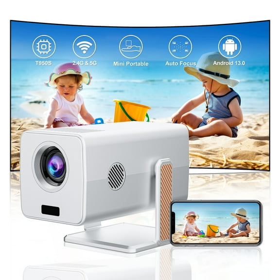 [Netflix Authorized & AI Autofocus]Upgraded 5.2 Bluetooth WiFi 6 Video Projector,XNANO Native 1080P Projector, 270Rotating Portable Projector with Smart Voice Remote Control 3D Dolby Audio (White)