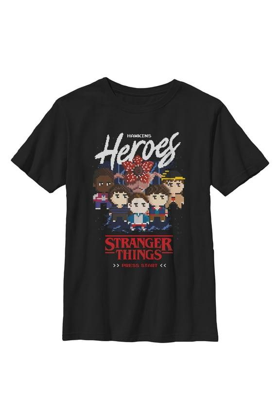 Netflix Boys' Stranger Things 8 Bits Hawkins Heroes Friend Group T Shirt