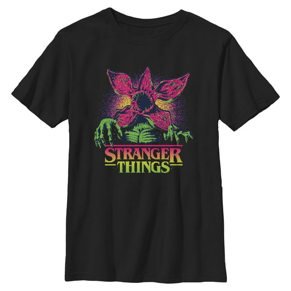 Netflix Boys' Stranger Things Demogorgon Neon Pixel Logo T Shirt