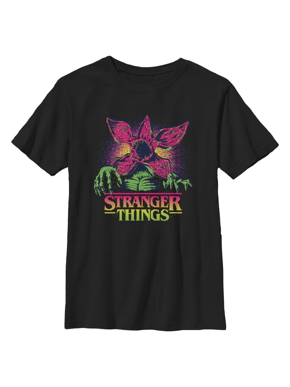 Netflix Boys' Stranger Things Demogorgon Neon Pixel Logo T Shirt