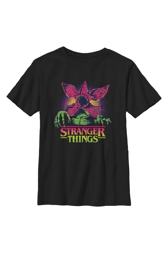 Netflix Boys' Stranger Things Demogorgon Neon Pixel Logo T Shirt