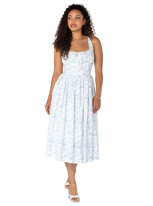 Bridgerton Celebrity Pink Women's and Women's Plus Basque Waist Midi Toile Dress, Sizes XS-4X