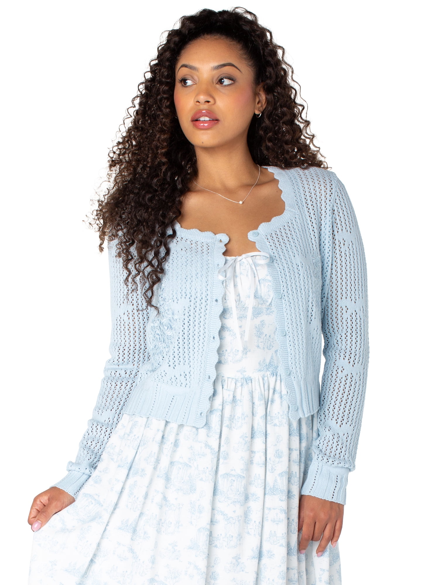 Bridgerton Celebrity Pink Women's and Women's Plus Square Neck Cardigan, Sizes XS-4X