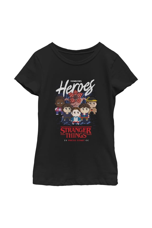 Netflix Girls' Stranger Things 8 Bits Hawkins Heroes Friend Group T Shirt