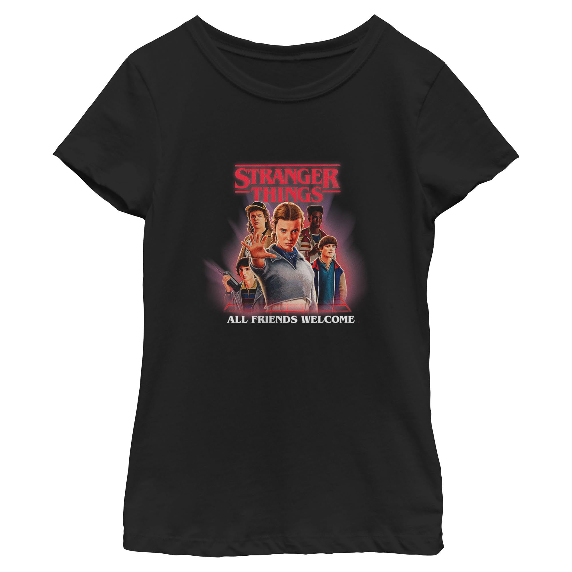 Netflix Girls' Stranger Things All Friends Welcome Classic Logo T Shirt