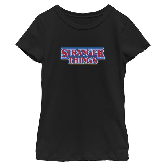 Netflix Girls' Stranger Things Classic Logo Bright Blue Outline T Shirt