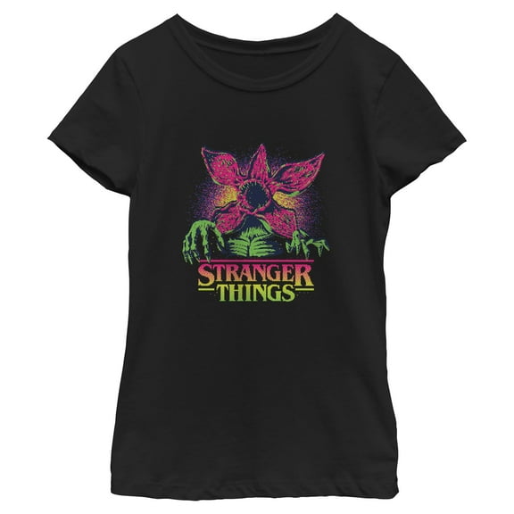 Netflix Girls' Stranger Things Demogorgon Neon Pixel Logo T Shirt