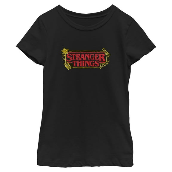 Netflix Girls' Stranger Things Doodle Sketch Classic Logo T Shirt