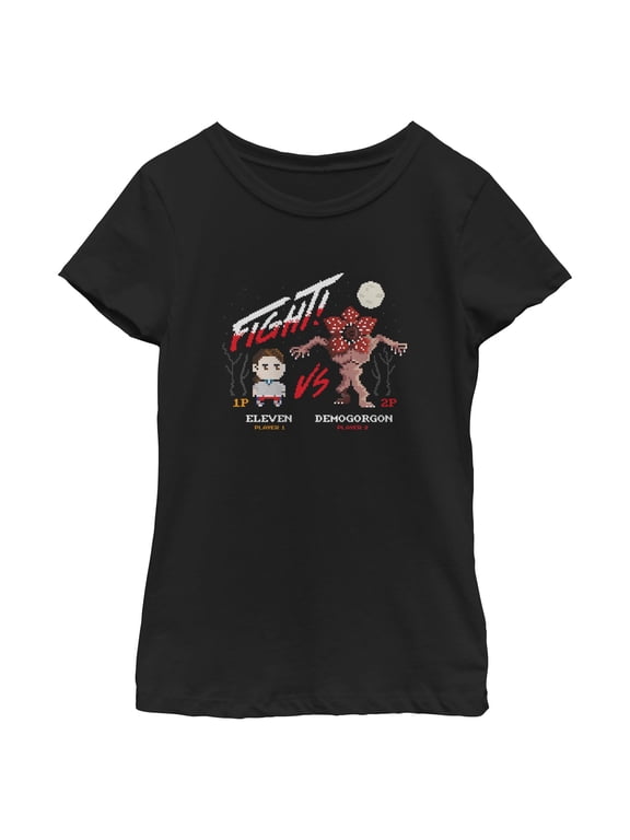 Netflix Girls' Stranger Things Eleven vs Demogorgon Pixels T Shirt