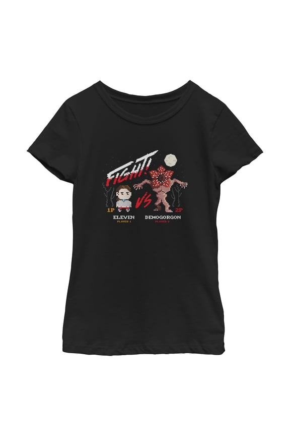 Netflix Girls' Stranger Things Eleven vs Demogorgon Pixels T Shirt