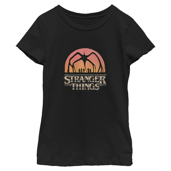 Netflix Girls' Stranger Things Mind Flayer Sunset Chrome Logo T Shirt