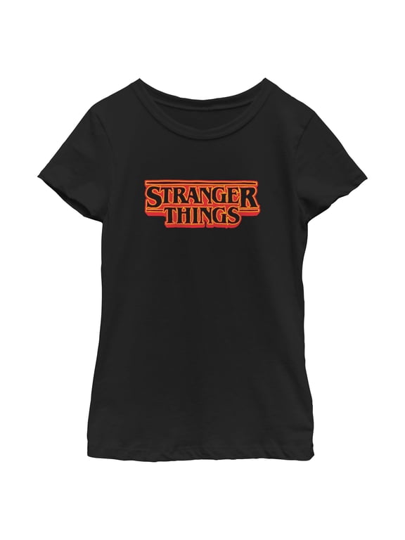 Netflix Girls' Stranger Things Neon Orange Classic Logo T Shirt