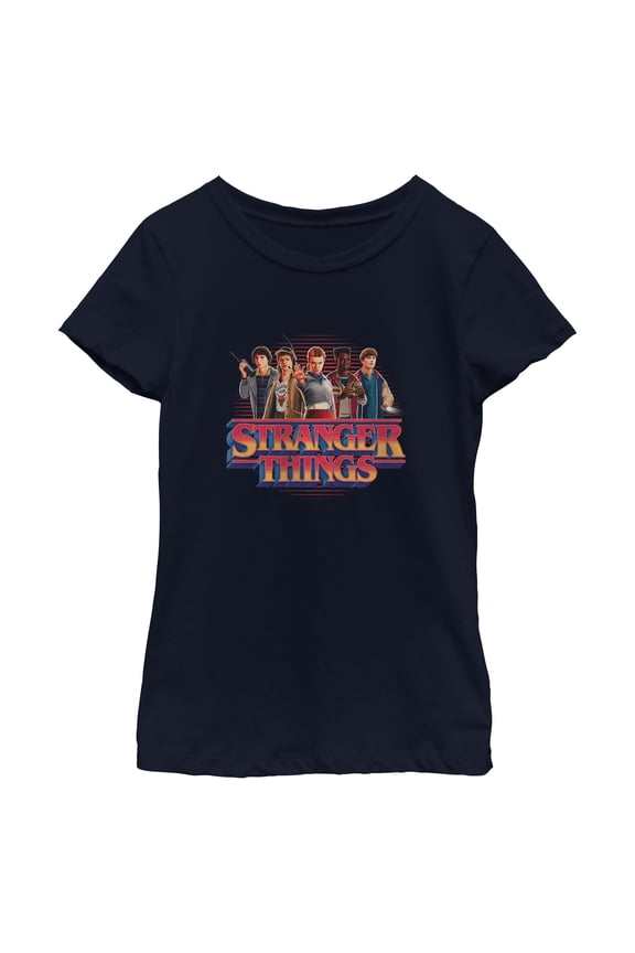 Netflix Girls' Stranger Things Retro Friend Group Main Logo T Shirt