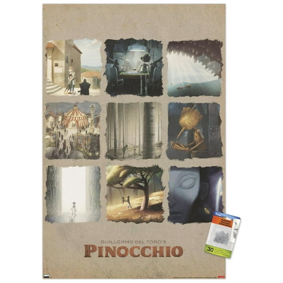 Netflix Guillermo Del Toro's Pinocchio - Grid Wall Poster with Pushpins, 22.375" x 34"