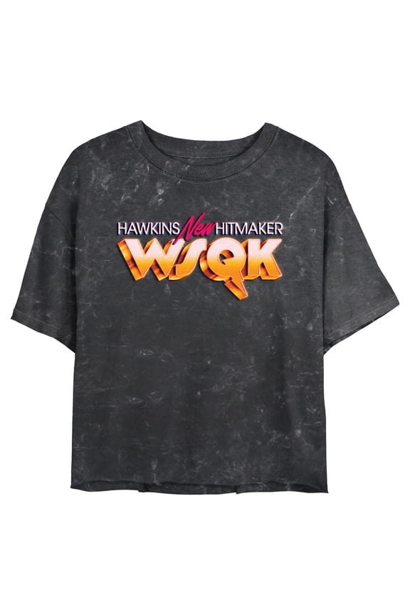 Netflix Juniors' Stranger Things Chrome WSQK Hitmaker Logo Cropped T-Shirt