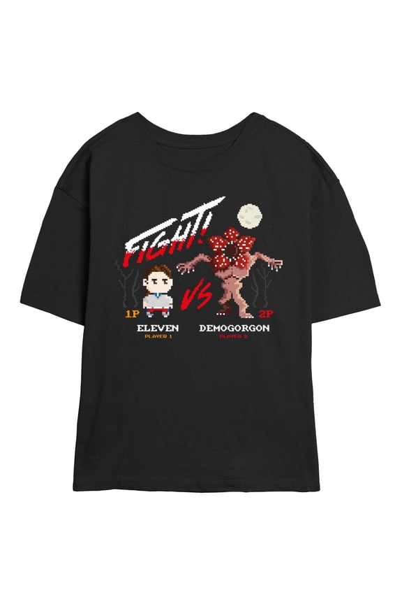 Netflix Juniors' Stranger Things Fight Eleven vs Demogorgon Pixels T Shirt