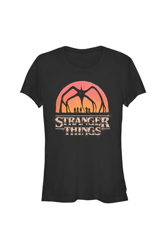Netflix Juniors' Stranger Things Mind Flayer Sunset Chrome Logo T Shirt