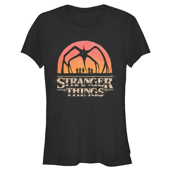 Netflix Juniors' Stranger Things Mind Flayer Sunset Chrome Logo T Shirt