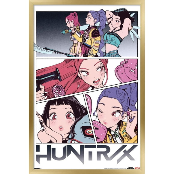 Netflix KPop Demon Hunters (2025) - Huntrix Manga Panels Wall Poster, 14.725" x 22.375" Framed