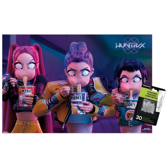 Netflix KPop Demon Hunters (2025) - Huntrix Noodles Wall Poster with Push Pins, 14.725" x 22.375"