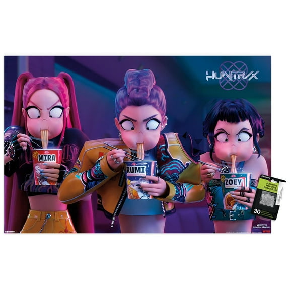 Netflix KPop Demon Hunters (2025) - Huntrix Noodles Wall Poster with Pushpins, 22.375" x 34"
