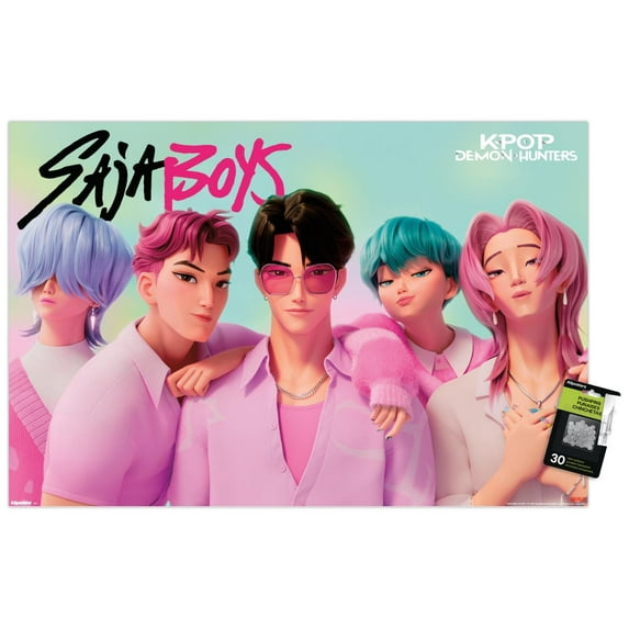 Netflix KPop Demon Hunters (2025) - Saja Boys Wall Poster with Pushpins, 22.375" x 34"