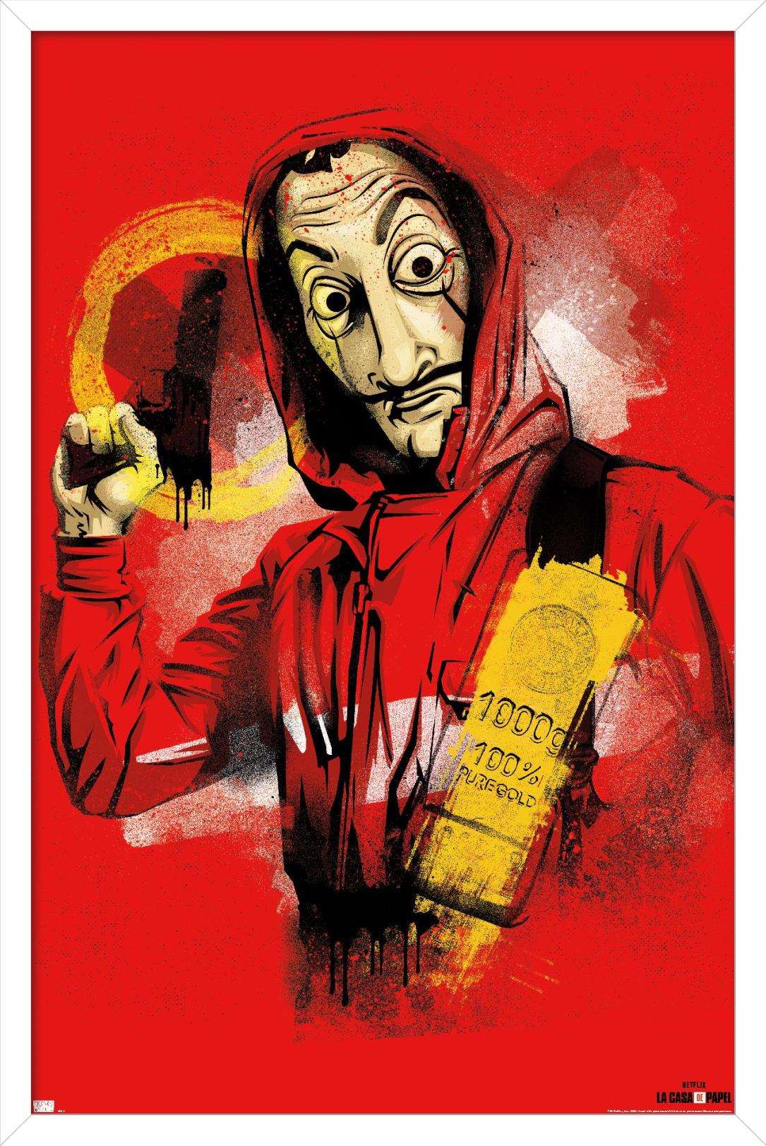 Netflix La Casa de Papel - Mask Wall Poster, 14.725" x 22.375", Framed